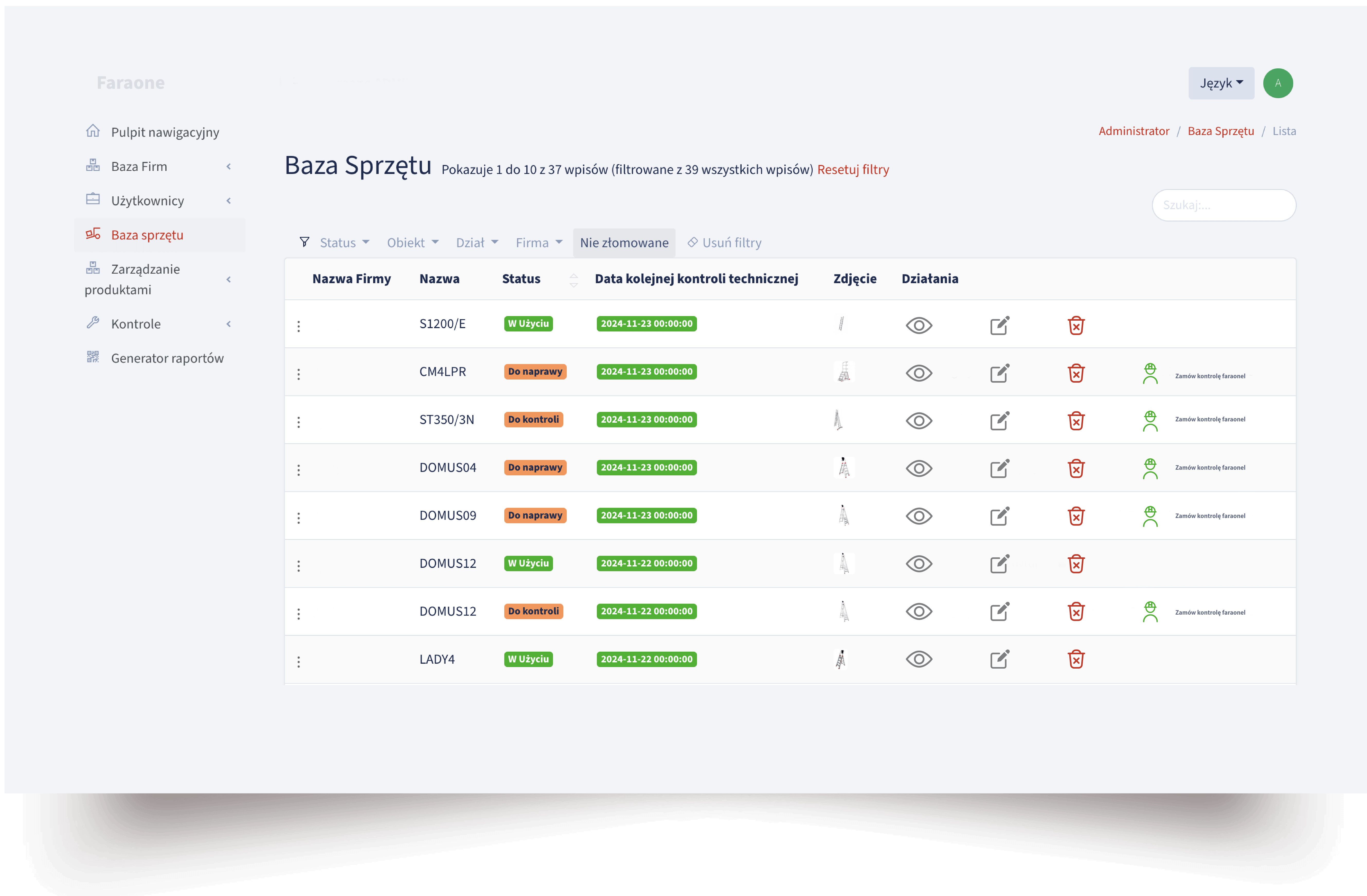 Admin panel Faraone